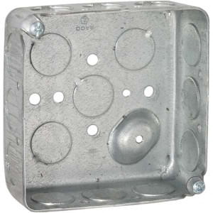 Hubbell RACO 4 x 4 x 1.563" Steel Square Device Box 2 Gangs, (16) 1/2, 3/4" Knockouts 190 - 98097454 Hubbell RACO 4 x 4 x 1.563" Steel Square Device Box 2 Gangs, (16) 1/2, 3/4" Knockouts 190 - 98097454