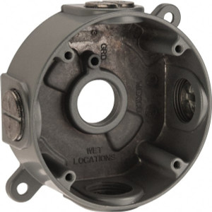 Thomas & Betts 2-7/16 x 4-1/8 x 1-5/8" Aluminum Round Weather Resistant Outlet Box 1 Gang, (5) 3/4" Knockouts DS-48 - 74933250