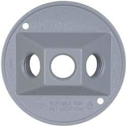 Crouse-Hinds 3 Outlet, 1/2" Hole Diam, Powder Coat Finish, Round Noncorrosive Weatherproof Box Cover 4-1/2" Wide x 9/16" High, Wet Locations, Aluminum, UL Listed TP7308 - 04915245