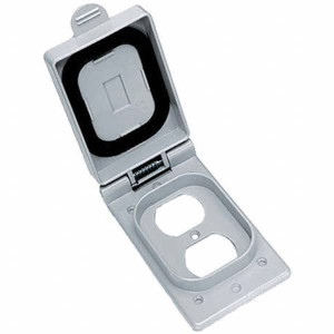 Hubbell Wiring Device-Kellems Weatherproof Box Covers, Cover Shape: Rectangle, Holes in Outlet: 1, Housing Material: Thermoplastic, Resistance Features: Weather Resistant, Recommended Environment: Wet Locations, Housing Color: Gray CWP8CR - 10600005
