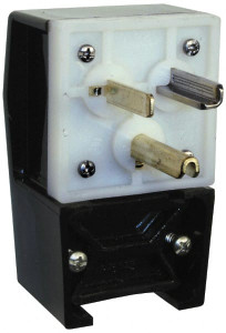 Hubbell Wiring Device-Kellems 125 VAC, 30 Amp, 5-30P NEMA, Angled, Self Grounding, Commercial, Industrial Grade Plug 2 Pole, 3 Wire, 1 Phase, 2 hp, Nylon, Black, White HBL9309 - 54033584