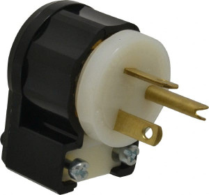 Leviton 250 VAC, 20 Amp, 6-20P NEMA, Angled, Self Grounding, Industrial Grade Plug 2 Pole, 3 Wire, 1 Phase, Nylon, Black, White 5466-CA - 74423401