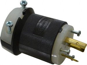 Hubbell Wiring Device-Kellems 480 VAC 20A NEMA L8-20P Industrial Twist Lock Plug 2 Poles, 3 Wires, 1 Phase, IP20, Self-Grounding, 0.36 to 0.93" Cord Diam, Black/White HBL2341 - 54035092