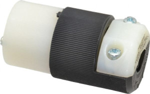 Hubbell Wiring Device-Kellems 125 VAC 15A NEMA L5-15R Industrial Twist Lock Connector 2 Poles, 3 Wires, 1 Phase, IP20, Self-Grounding, 0.23 to 0.72" Cord Diam, Black/White HBL4729C - 54035019