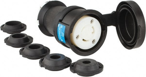 Hubbell Wiring Device-Kellems 250 VAC 20A NEMA L6-20R Industrial Twist Lock Connector 2 Poles, 3 Wires, 1 Phase, IP66, Self-Grounding, 0.36 to 0.93" Cord Diam, Black/White HBL2323SW - 73122277