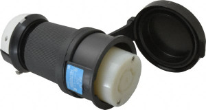 Hubbell Wiring Device-Kellems 250 VAC 20A NEMA L15-20R Industrial Twist Lock Connector 3 Poles, 4 Wires, 3 Phase, IP66, Self-Grounding, 0.35 to 1.15" Cord Diam, Black/White HBL2423SW - 73122517
