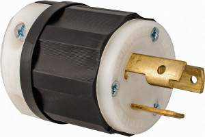 Leviton 125 VAC 30A NEMA L5-30P Industrial Twist Lock Plug 2 Poles, 3 Wires, 1 Phase, Self-Grounding, 0.385 to 0.86" Cord Diam, Black/White 2611 - 67585216