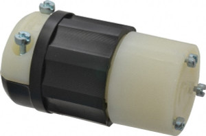 Leviton 125 VAC 20A NEMA L5-20R Industrial Twist Lock Connector 2 Poles, 3 Wires, 1 Phase, Self-Grounding, 0.385 to 0.78" Cord Diam, Black/White 2313 - 74364522