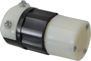 Leviton 125 VAC 15A NEMA L5-15R Industrial Twist Lock Connector 2 Poles, 3 Wires, 1 Phase, Self-Grounding, 0.245 to 0.7" Cord Diam, Black/White 4729-C - 74422841