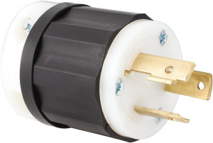 Leviton 480 VAC 30A NEMA L8-30P Industrial Twist Lock Plug 2 Poles, 3 Wires, 1 Phase, Self-Grounding, 0.385 to 0.86" Cord Diam, Black/White 2641 - 74364753
