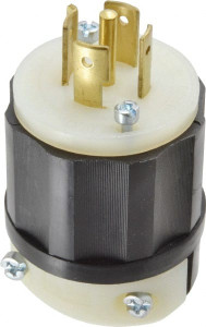 Leviton 120/208 VAC 20A NEMA L21-20P Industrial Twist Lock Plug 4 Poles, 5 Wires, 3 Phase, Self-Grounding, 0.595 to 0.895" Cord Diam, Black/White 2511 - 74364738