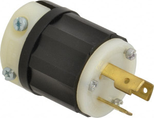 Leviton 125 VAC 30A NEMA L5-30P Industrial Twist Lock Plug 2 Poles, 3 Wires, 1 Phase, Self-Grounding, 0.385 to 0.86" Cord Diam, Black/White 2611-PLC - 93282549