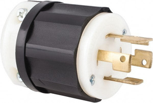 Leviton 250 VAC 30A NonNEMA Industrial Twist Lock Plug 3 Poles, 4 Wires, 3 Phase, Self-Grounding, 0.595 to 1.15" Cord Diam, Black/White 3431-GC - 74364795