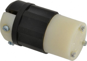 Leviton 125 VAC 20A NEMA L5-30R Industrial Twist Lock Connector 2 Poles, 3 Wires, 1 Phase, Self-Grounding, 0.385 to 0.86" Cord Diam, Black/White 2613-PLC - 93282572