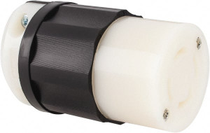 Leviton 120/208 VAC 30A NonNEMA Industrial Twist Lock Connector 4 Poles, 4 Wires, 3 Phase, Self-Grounding, 0.595 to 1.15" Cord Diam, Black/White 3433-C - 74364662
