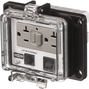 Hubbell Wiring Device-Kellems 1 Port, 3 Power Receptacle, Ethernet, Clear Data Port Receptacle 4.79 Inch Long x 1.61 Inch Deep x 5.08 Inch Wide, Aluminum, Surface Mount, Gray PR4X205EB - 65886079