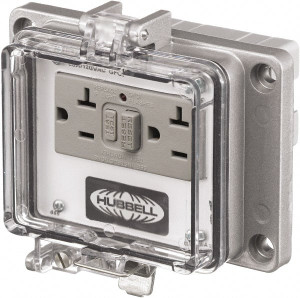 Hubbell Wiring Device-Kellems 5-15R, 5-20R NEMA, 125 VAC, 20 Amp, GFCI Receptacle Cast Aluminum, Panel Mount, Includes In Cabinet Receptacle PR20 - 65886103