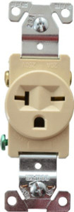 Cooper Wiring Devices 250 VAC 20A NEMA 6-20R Industrial Grade Ivory Straight Blade Single Receptacle 1 Phase, 2 Pole, 3 Wire, Self-Grounding, Flush Mount, Chemical, Heat & Impact Resistant 5461V - 60512910