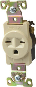 Cooper Wiring Devices 250 VAC 15A NEMA 6-15R Industrial Grade Ivory Straight Blade Single Receptacle 1 Phase, 2 Pole, 3 Wire, Self-Grounding, Flush Mount, Chemical, Heat & Impact Resistant 5661V - 60512944