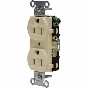 Hubbell Wiring Device-Kellems 125V 15A NEMA 5-15R Commercial Grade Ivory Straight Blade Duplex Receptacle 1 Phase, 2 Pole, 3 Wire, Self-Grounding, Flush Mount CRF15I - 57559270