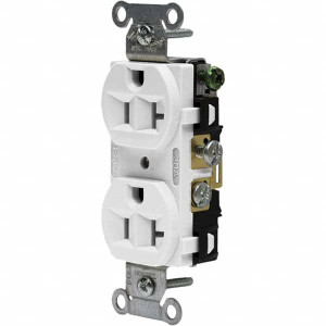 Hubbell Wiring Device-Kellems 125V 20A NEMA 5-20R Commercial Grade White Straight Blade Duplex Receptacle 1 Phase, 2 Pole, 3 Wire, Self-Grounding, Flush Mount CRF20WHI - 10600443