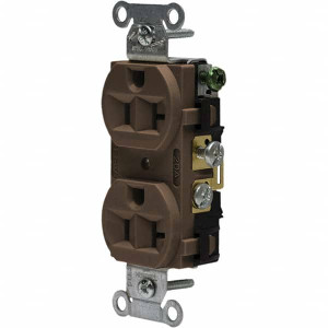 Hubbell Wiring Device-Kellems 125V 20A NEMA 5-20R Commercial Grade Brown Straight Blade Duplex Receptacle 1 Phase, 2 Pole, 3 Wire, Self-Grounding, Flush Mount CRF20 - 10600476