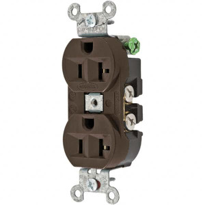 Hubbell Wiring Device-Kellems 125V 20A NEMA 5-20R Industrial Grade Brown Straight Blade Duplex Receptacle 1 Phase, 2 Pole, 3 Wire, Self-Grounding, Flush Mount 5362B - 10600435