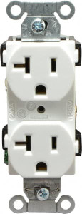 Hubbell Wiring Device-Kellems 125 VAC 20A NEMA 5-20R Specification Grade White Straight Blade Duplex Receptacle 1 Phase, 2 Pole, 3 Wire, Self-Grounding, Flush Mount BR20WHI - 86020062