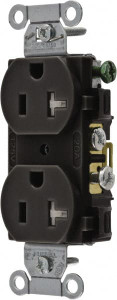 Hubbell Wiring Device-Kellems 125 VAC 20A NEMA 5-20R Specification Grade Black Straight Blade Duplex Receptacle 1 Phase, 2 Pole, 3 Wire, Self-Grounding, Flush Mount, Tamper Resistant CR20BLKTR - 55531370