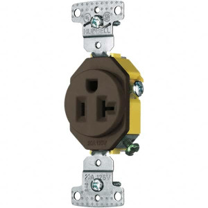 Hubbell Wiring Device-Kellems 125V 20A NEMA 5-20R Residential Grade Brown Straight Blade Single Receptacle 1 Phase, 2 Pole, 3 Wire, Grounded, Flush Mount RR201 - 11384674