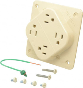 Hubbell Wiring Device-Kellems 125 VAC 15A NEMA 5-15R Specification Grade Ivory Straight Blade Fourplex Receptacle 1 Phase, 2 Pole, 3 Wire, Self-Grounding, Flush Mount, Impact Resistant HBL415I - 54031257