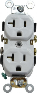 Leviton 125 VAC 20A NEMA 5-20R Specification Grade White Straight Blade Duplex Receptacle 1 Phase, 2 Pole, 3 Wire, Self-Grounding, Flush Mount, Tamper Resistant CR20-W - 65221111