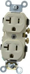 Leviton 125 VAC 20A NEMA 5-20R Specification Grade Ivory Straight Blade Duplex Receptacle 1 Phase, 2 Pole, 3 Wire, Self-Grounding, Flush Mount CR20-I - 65221103