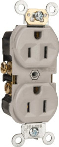 Leviton 125 VAC 15A NEMA 5-15R Specification Grade Gray Straight Blade Duplex Receptacle 1 Phase, 2 Pole, 3 Wire, Self-Grounding, Flush Mount, Tamper Resistant BR15-GY - 65220972