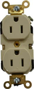 Leviton 125 VAC 15A NEMA 5-15R Industrial Grade Ivory Straight Blade Duplex Receptacle 1 Phase, 2 Pole, 3 Wire, Self-Grounding, Flush Mount, Impact Resistant 5262-I - 74366451