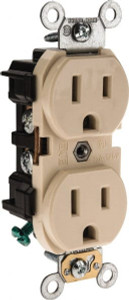 Leviton 125 VAC 15A NEMA 5-15R Industrial Grade Ivory Straight Blade Duplex Receptacle 1 Phase, 2 Pole, 3 Wire, Self-Grounding, Flush Mount, Impact Resistant 5252-I - 74422882