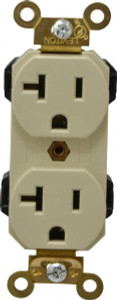Leviton 125 VAC 20A NEMA 5-20R Industrial Grade Ivory Straight Blade Duplex Receptacle 1 Phase, 2 Pole, 3 Wire, Self-Grounding, Flush Mount, Impact & Tamper Resistant M5362-I - 89534887