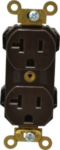 Leviton 125 VAC 20A NEMA 5-20R Industrial Grade Brown Straight Blade Duplex Receptacle 1 Phase, 2 Pole, 3 Wire, Self-Grounding, Flush Mount, Impact & Tamper Resistant M5362 - 89534861
