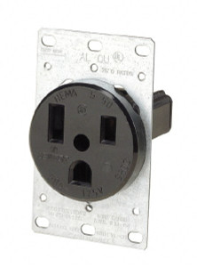 Leviton 125 VAC 50A NEMA 5-50P Industrial Grade Black Straight Blade Single Receptacle 1 Phase, 2 Pole, 3 Wire, Self-Grounding, Flush Mount, Tamper Resistant 5373 - 74366568