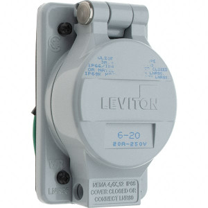 Leviton 250 VAC 20A NEMA 6-20R Industrial Grade Gray Straight Blade Single Receptacle 1 Phase, 2 Pole, 3 Wire LNR96-4 - 32532368