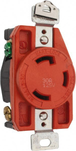 Cooper Wiring Devices 125 VAC, 30 Amp, L5-30R NEMA, Isolated Ground Receptacle 2 Poles, 3 Wire, Female End, Orange IGL530R - 48785299 Cooper Wiring Devices 125 VAC, 30 Amp, L5-30R NEMA, Isolated Ground Receptacle 2 Poles, 3 Wire, Female End, Orange IGL530R - 48785299