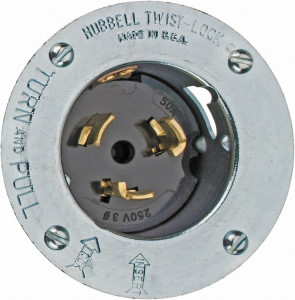Hubbell Wiring Device-Kellems 250 VAC, 50 Amp, Self Grounding Inlet 3 Poles, 4 Wire, Male End, Metallic CS8375 - 66085598