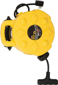Bayco 12 AWG, 50 ft. Cable Length, Cord & Cable Reel with Outlet End 4 Outlets, NEMA 5-15R, 15 Amps, SJTW Cable, Yellow Reel SL-8904 - 72630015