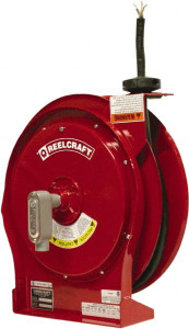 Reelcraft 12 AWG, 50 ft. Cable Length, Cord & Cable Reel with Flying Lead End 0 Outlets, 16 Amps, 600 Volts, SEOOW Cable, Red Reel, Spring Driven Reel L 5550 124 X - 42099127