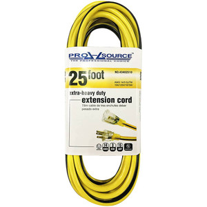 PRO-SOURCE 25 ft., 14/3 Gauge/Conductors, Yellow/Black Outdoor Extension Cord 1 Receptacle, 15 Amps, UL SJTW, NEMA 5-15P PS-AZB0150 - 43402510