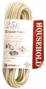 Southwire 25 ft., 18/2 Gauge/Conductors, Silver Indoor Replacement Cord 2 Receptacles, 10 Amps, UL SPT-1 94308921 - 73046765