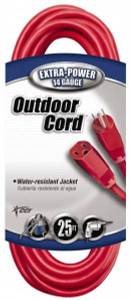 Southwire 25 ft., 14/3 Gauge/Conductors, Red Indoor & Outdoor Extension Cord 1 Receptacle, 15 Amps, 125 VAC, UL SJTW, NEMA 5-15P, 5-15R 2407SW8804 - 54094073