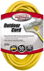 Southwire 50 ft., 12/3 Gauge/Conductors, Yellow Indoor & Outdoor Extension Cord 1 Receptacle, 15 Amps, 125 VAC, UL SJTW-A, NEMA 5-15P, 5-15R x 3 4188SW8802 - 54093851