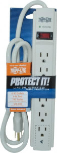 Tripp Lite 6 Outlets, 120 Volts, 15 Amps, 4 ft. Cord, Power Outlet Strip Free Hanging, Keyhole Mount, 5-15P NEMA Configuration, 10.8" Strip, UL1449 3rd Edition TLP604 - 01310408