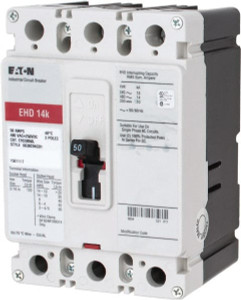 Eaton Cutler-Hammer 50 Amp, 250 VDC, 480 VAC, 3 Pole, Molded Case Circuit Breaker Thermal Magnetic Trip, 18 kA at 240 VAC Breaking Capacity, 14-1/0 AWG, 3-3/8 Inch Deep x 6 Inch High x 4-1/8 Inch Wide EHD3050L - 04883070